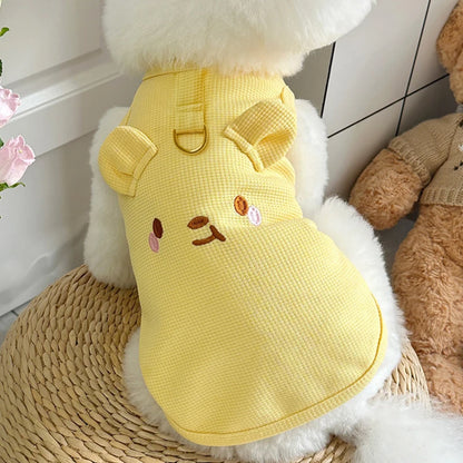 1pc Waffle Knit Pet Vest Cute Puppy Coat Shirts With Leash Ring Adjustable Breathable Dog And Cat Shirt For Spring/summer