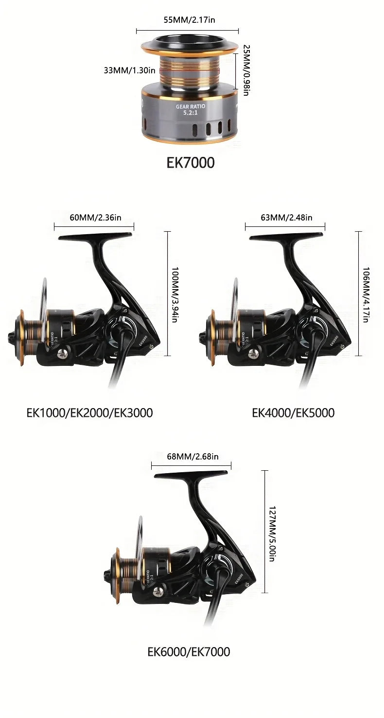 BILLINGS Spinning Reel 12KG Max Drag 5.2:1 Gear Ratio Metal Spool Durable Professional Fishing Reels, Multipurpose for Freshwater Saltwater Bass Trout Salmon Fishing
