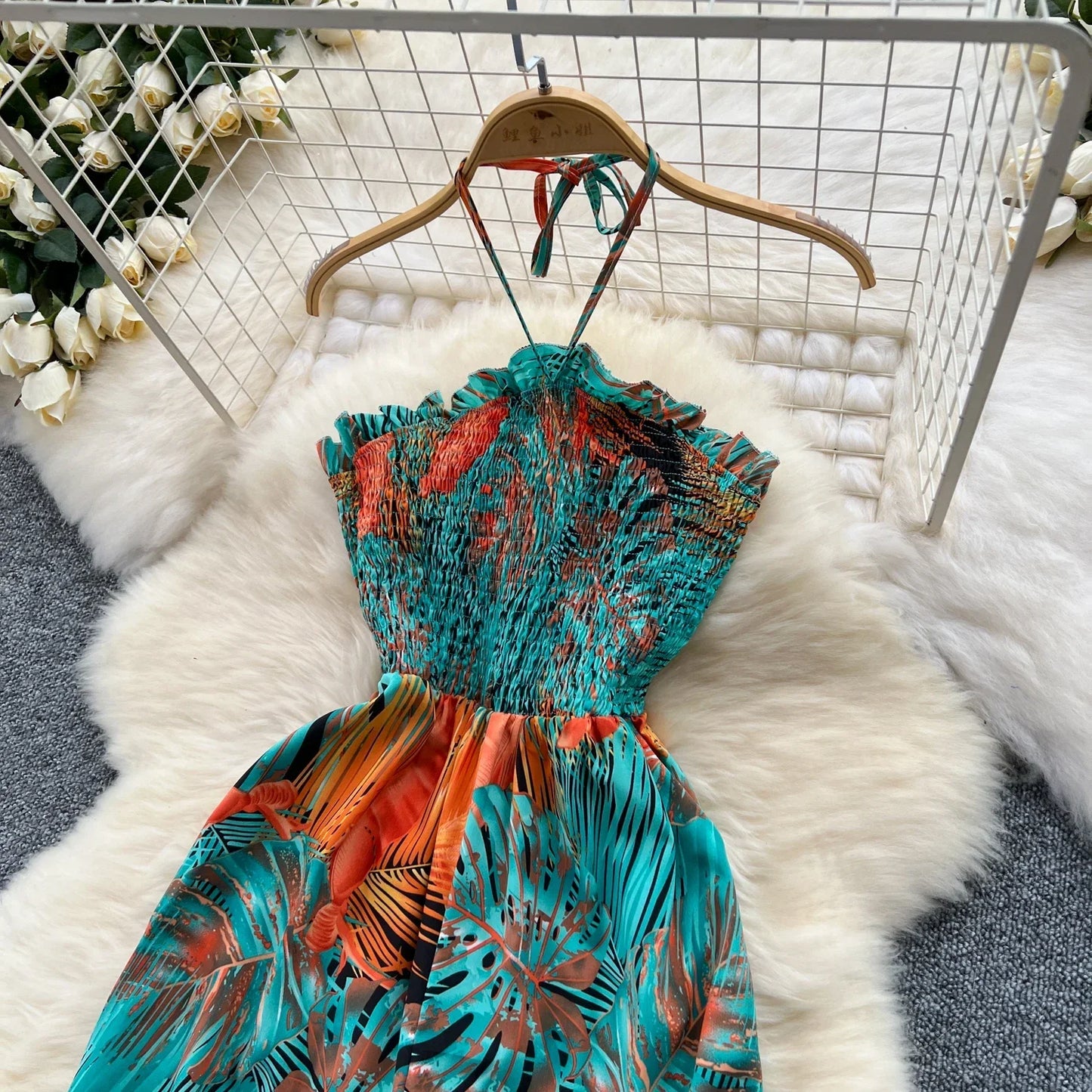 2024 New Summer Sexy Bohemian Leaf Print Jumpsuits Women Sleeveless Sexy Long Jumpsuit Mujer Casual Holiday Beach Rompers