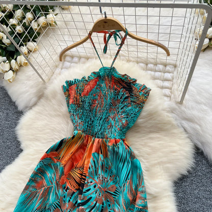2024 New Summer Sexy Bohemian Leaf Print Jumpsuits Women Sleeveless Sexy Long Jumpsuit Mujer Casual Holiday Beach Rompers