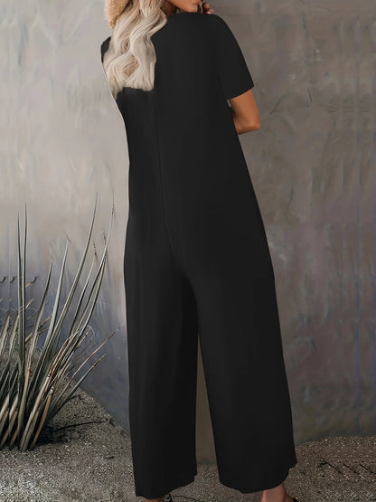 Plus Size 0XL-5XL Summer Rompers Overalls Women's Solid Color Jumpsuit with Pockets Casual Fashion Short Sleeve Jumpsuits