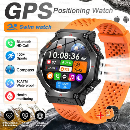 New Military Real GPS Smart Watch Men 10ATM IP69K Waterproof Swim Sports Watches Flashlight Bluetooth Call AMOLED HD Smartwatch