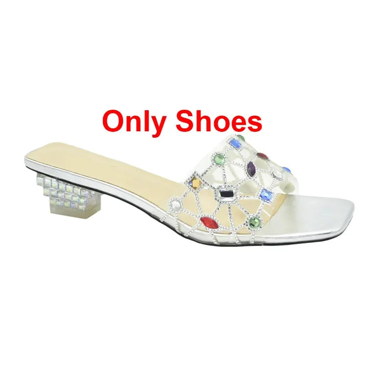New Arrival Open Toe Shoes Clear Heels for Women Transparent Rhinstone Wedding Shoes Bride Women Shoe and Bag Set with Diamonds