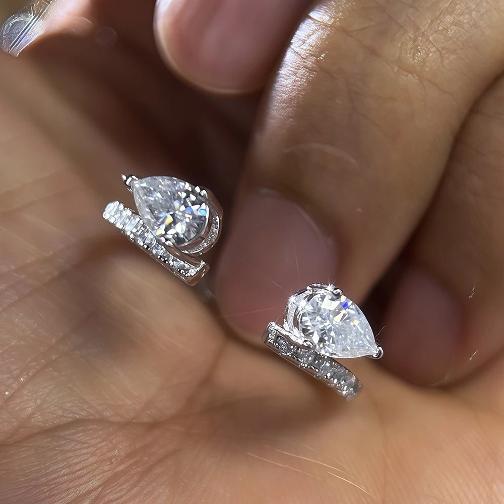 4CT Marquise Cut Moissanite Bridal Rings Set Lab Diamond Opening Engagement Ring Set for Women 925 Sterling Silver Eternity Band