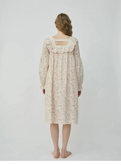 New Spring and Fall Ladies Nightgown Cute Sweet Lace Lacy Lazy Wind Girl Students Foreign-Style Pajamas Home Wear Dresses