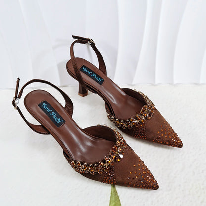 QueenaYan Slip-on High Heels and Matching Small Bag Nigeria Fashionable Party Pointed Shoes with Bag or A Pair of Work Shoes