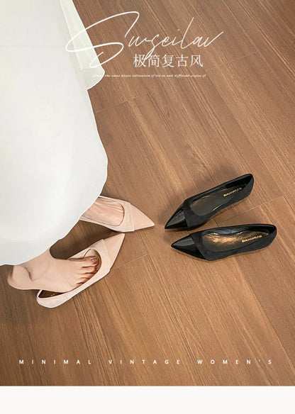 Women French Pointed Toe Flat Shoes Summer Fairy Style Patchwork Casual Shoes Elegant Shallow Footwear Matching Dresses Daily