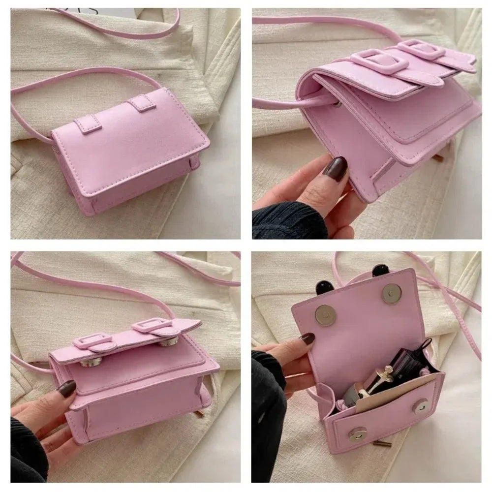 Fashion Mini Messenger Bags Solid Color Buckle Shoulder Bag PU Leather Crossbody Bags Ladies