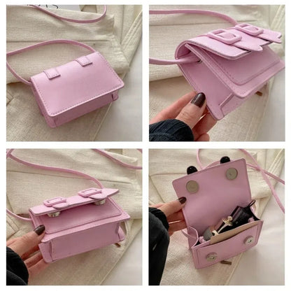 Fashion Mini Messenger Bags Solid Color Buckle Shoulder Bag PU Leather Crossbody Bags Ladies