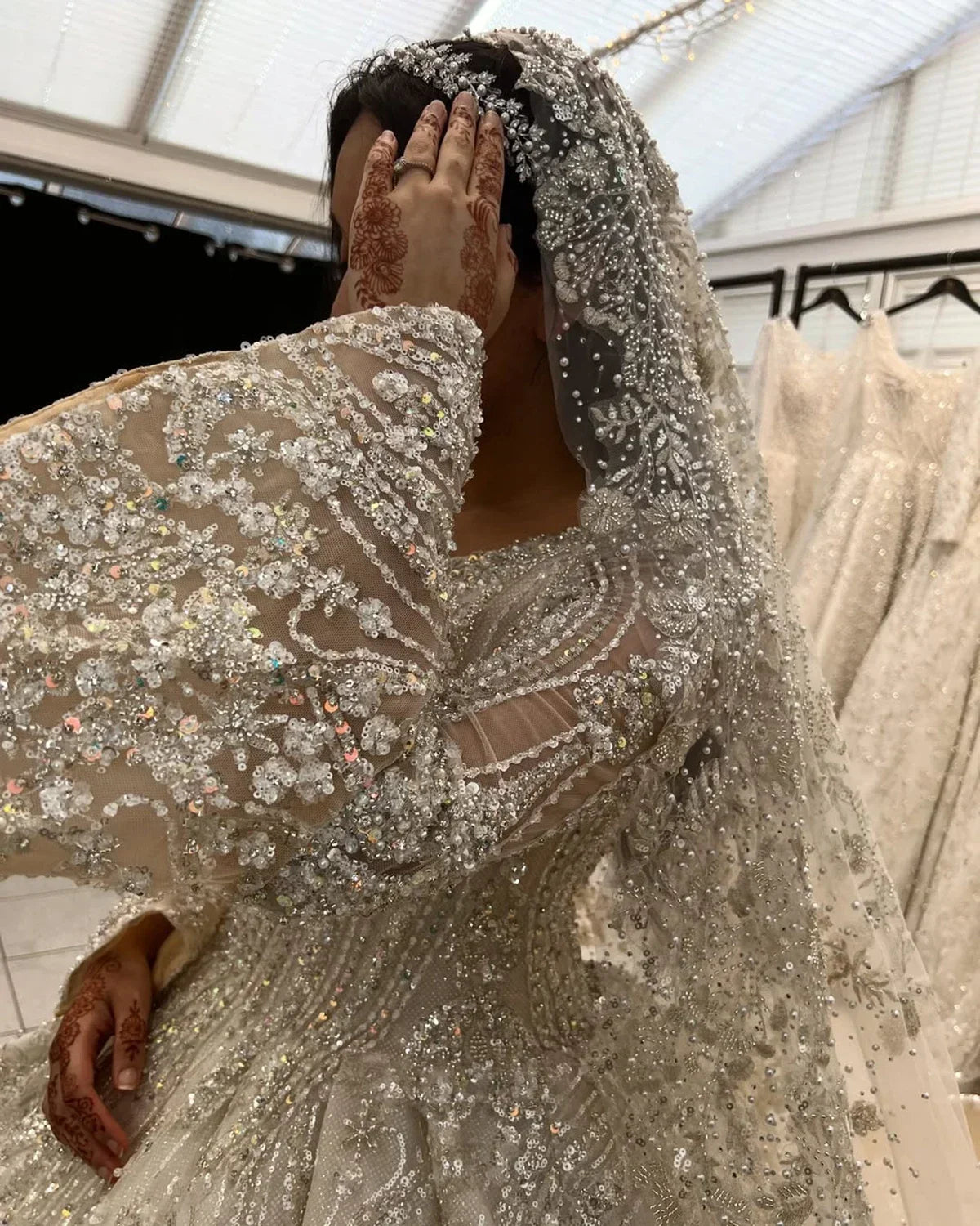 Flavinke Customized Muslim Princess Wedding Dresses Beaded Ball Gowns Middle East Bride Dresses Long Sleeve Vestido de novia