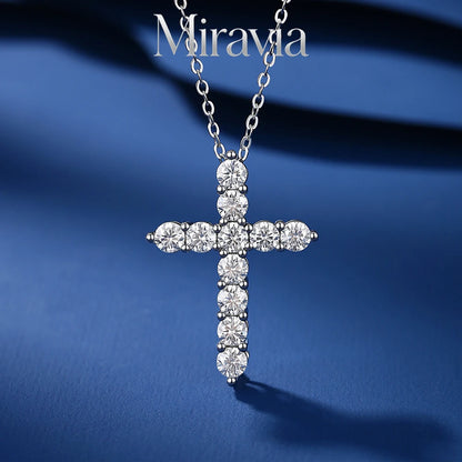 Full Moissanite Cross Pendant Original 925 Sterling Silver Chain Plated White Gold Fine Necklace For Women Jewelry VVS1 D Color