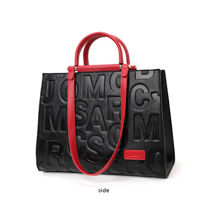 2026 New Large Capacity Contrast Letter Printed Women's Handbag High end Cowhide Mom's Bag