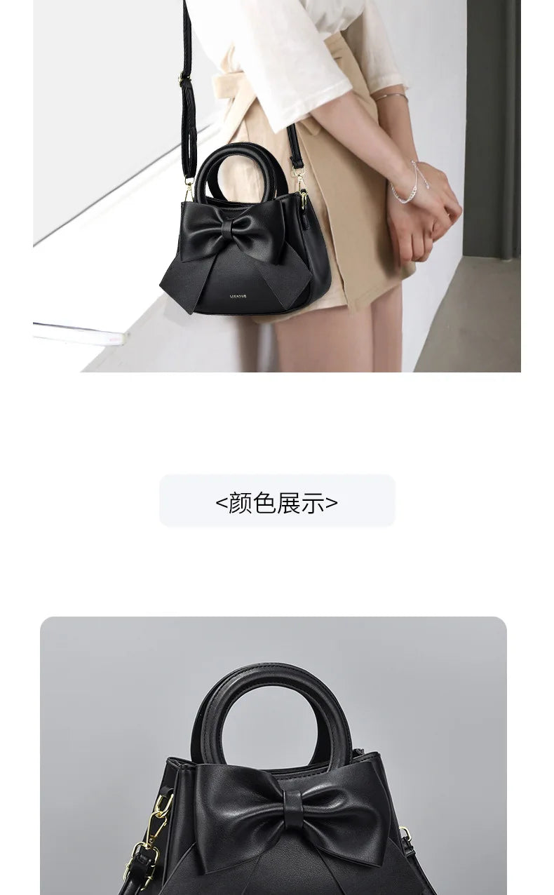 New Fashion Casual Handbags for Women Cute Bow Black White Blue PU Handbags Trendy Daily Shoulder Underarm Bags Bolsa Feminina