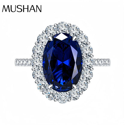 MUSHAN Luxury Jewelry 925 Sterling Silver Ring Band For Women 4.4 Carat 8*12mm Blue Oval Gemstones Sapphire Rings Fine Jewelry