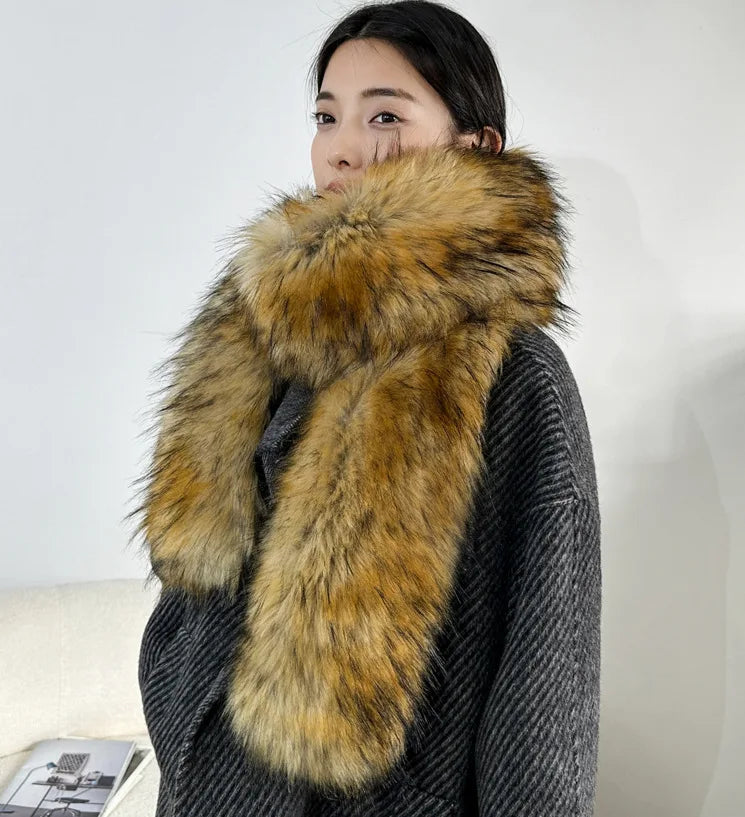 2025 New Faux Fox Fur Scarf Women Long Plush Warm Winter Fashion Fake Fur Wrap Collar
