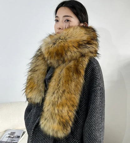 2025 New Faux Fox Fur Scarf Women Long Plush Warm Winter Fashion Fake Fur Wrap Collar
