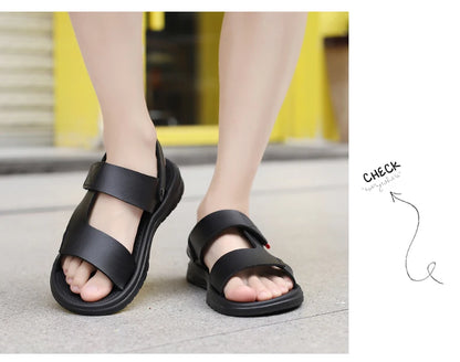Mens Leather Slippers Comfortable Breathable Summer Big Size Sandals for Men with Soft Sole