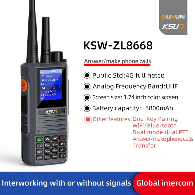 Network Radio Long Range Analog UHF Two Mode Radios Walkie Talkie Compatible with Zello Real-PTT POC Global App KSUT 4G POC