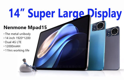 2026 Mpad15 Android 15 Tablet 14 inch Unisoc T616 Tablet PC 16GB 512GB 12000mAh Phone Call BT5.0 5G WiFi Google Play Laptop Pads