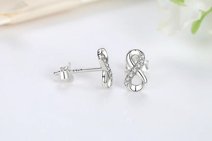 Original 925 Sterling Silver Earrings Infinity Love Heart Piercing Crystals Stud Earings For Women Birthday Gift Luxury Jewelry