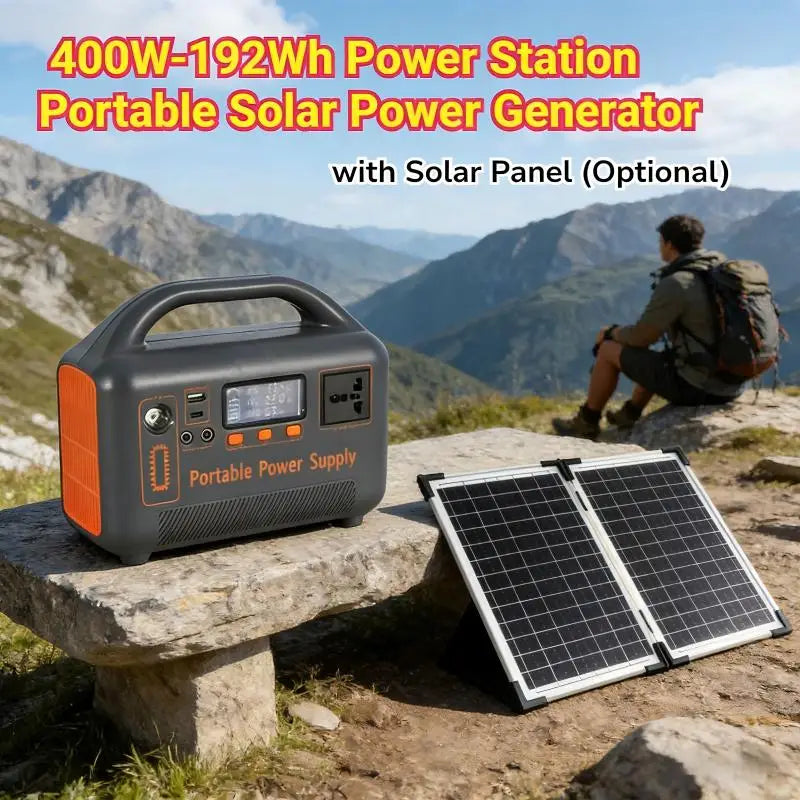 220V 400W Portable Power Station 192Wh Solar Generator Emergency Backup Battery Optional 30W Foldable Solar Panel for Camping