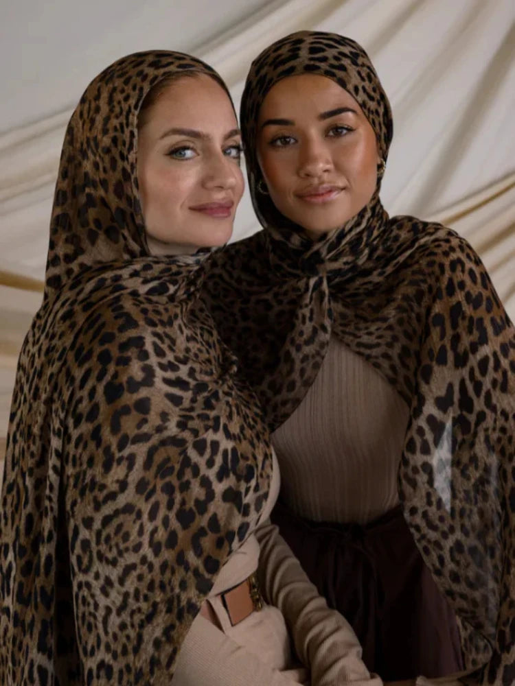 New Double-sided Print Modal Hijab Scarf Watercolor Leopard Prairie Hide Print Hijabs for Women Muslim Fashion Turbans for Women