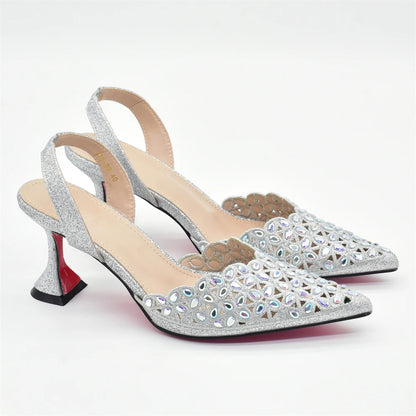 New Arrival Nigeria Women Designer Shoes and Bags Decorated with Rhinestone Wedding Italian Shoes Bag Set Pumps Women Luxury