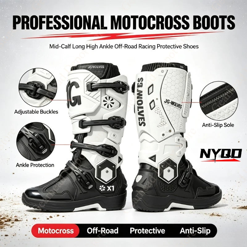 Professional Motocross Mid‑Calf Long High Ankle Off‑Road Racing Boots Moto Rider Protective Shoes Men Woman Motorcycle Boots