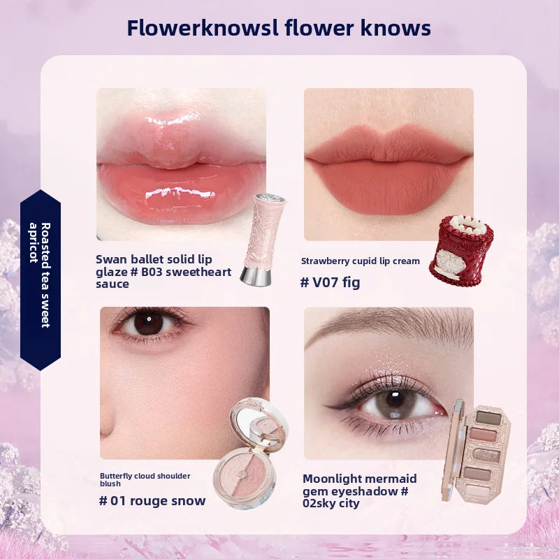 Flowerknows Gift Box Makeup Set Little Angel Full Box Lip Glaze Blusher Shell Jewelry Flower Know Birthday Gift Kit