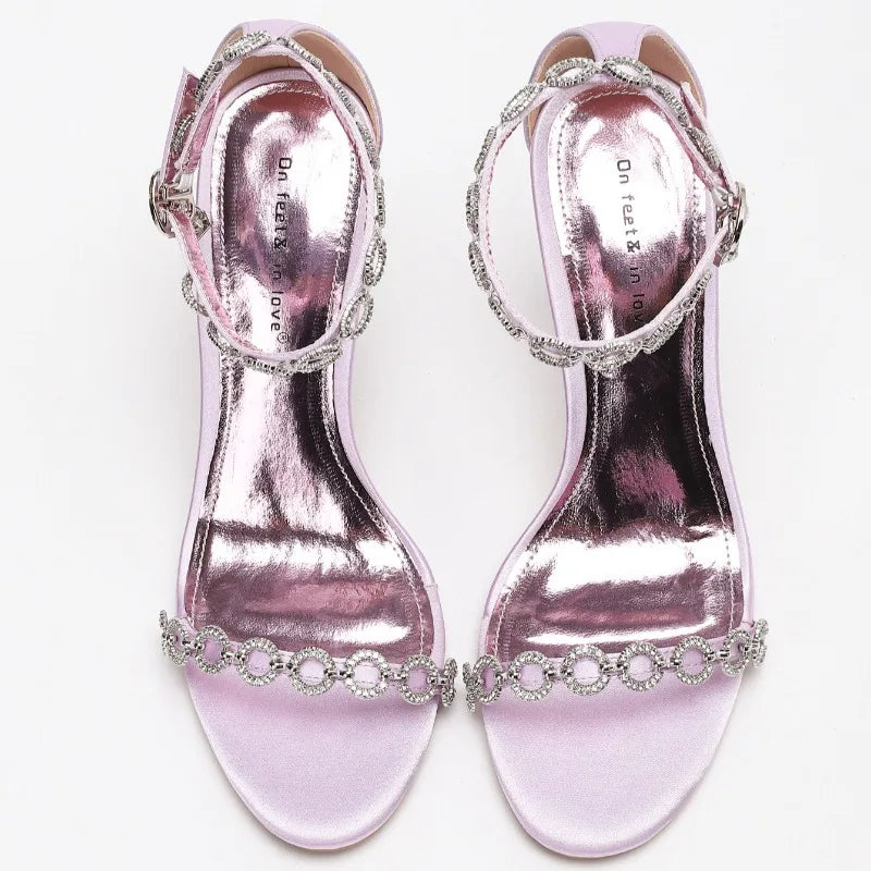Rhinestone Chain Luxury High Heeled Women Sexy Sandals Female Open Toe Ankle Strap Elegant Banquet Wedding Shoes Women Pumps