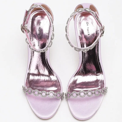 Rhinestone Chain Luxury High Heeled Women Sexy Sandals Female Open Toe Ankle Strap Elegant Banquet Wedding Shoes Women Pumps