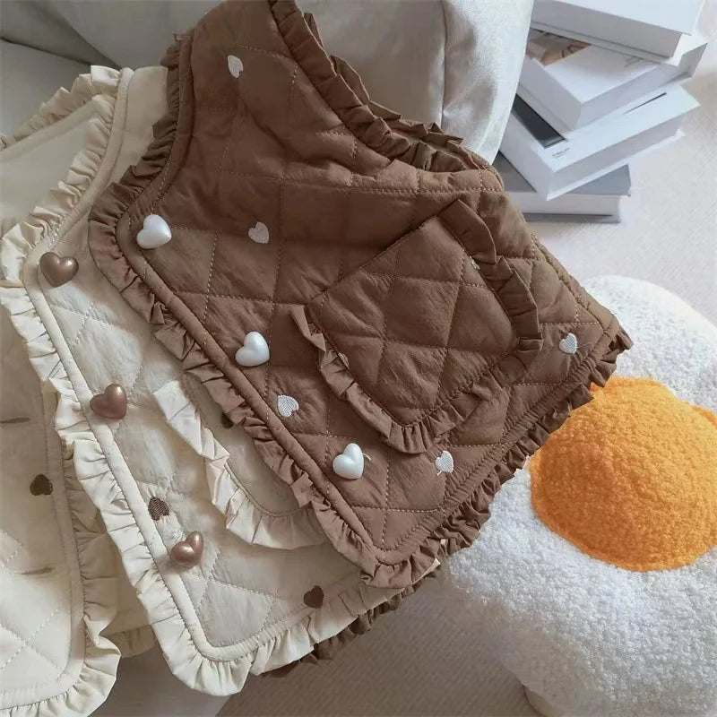 Girls Autumn Vest Children Fleece Thickened Winter Waistcoat New Kids Fashion Warm Padded Coats Toddler Casual Clothing 1-6Y