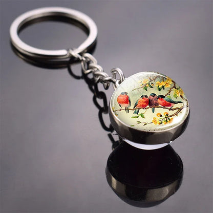 Animals Cute Keychain Cat Dog Bear Peacock Rabbit Squirrel Phoenix Double Side Glass Ball Pendant Keyring Jewelry Key Chain Gift