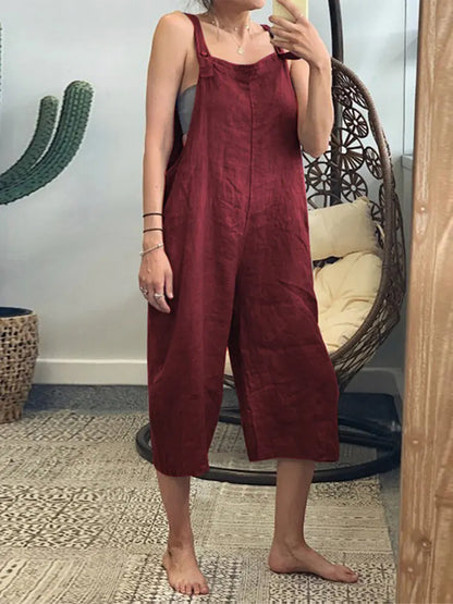 Women 2026 Sling Rompers Summer New Solid-Color Cotton Loose Casual Overalls Jumpsuits Women's Clothing