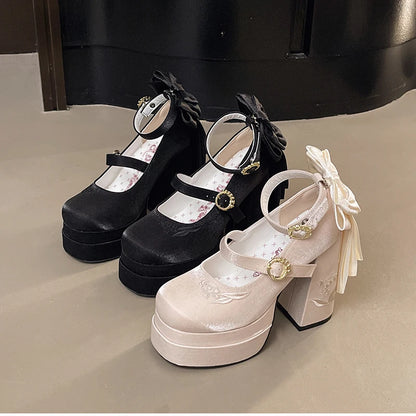 Summer Platform High Heel Women Lolita Mary Jane Shoes Fashion Butterfly-knot Stripper Party Dress Pumps Shoes