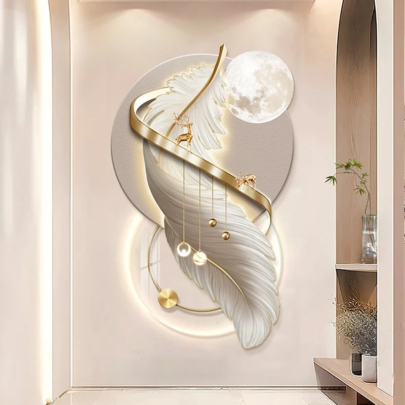Entrance LED Mural Light Feather For Corridor Living Room Hallway Kitchen Modern Hanging Paintings Home Decoration Art Wall Lamp