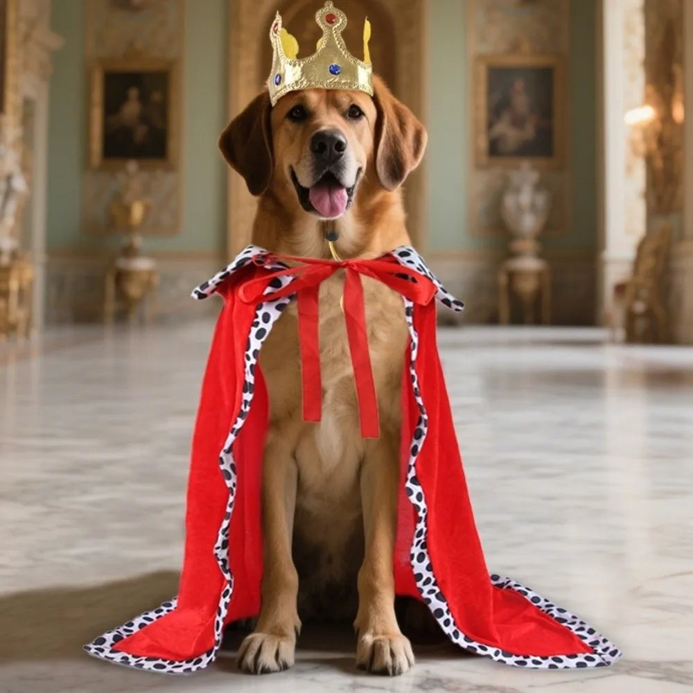 Adjustable Dog King Cloak Velvet Trimmed Cozy Plush Dog King Cape With Crown Breathable Pet Costume For Small Medium Large Dogs