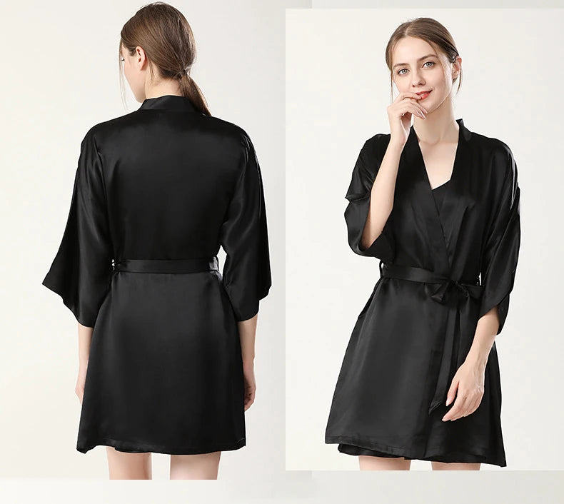 100% Real Silk Pajamas for Women Summer Two-Piece Set Sexy Cami Nightgown & Robe Set Mulberry Silk Sleepwear Autumn Winter
