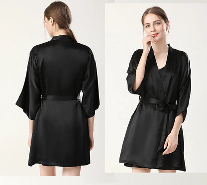 100% Real Silk Pajamas for Women Summer Two-Piece Set Sexy Cami Nightgown & Robe Set Mulberry Silk Sleepwear Autumn Winter