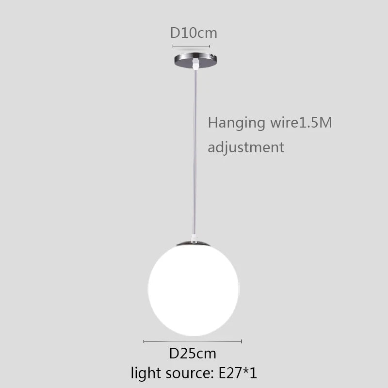 Gold/Black/silv Glass Ball Pendant Lights White Globe Hanging Lamps Bar Restaurant Deco Luminaire Bedroom Light E27 Pendant Lamp