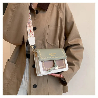Fashionable Bag for Women, Versatile New Crossbody Bag, Contrasting Color Shoulder Bags, Small Square Bag, Wide Shoulder Strap