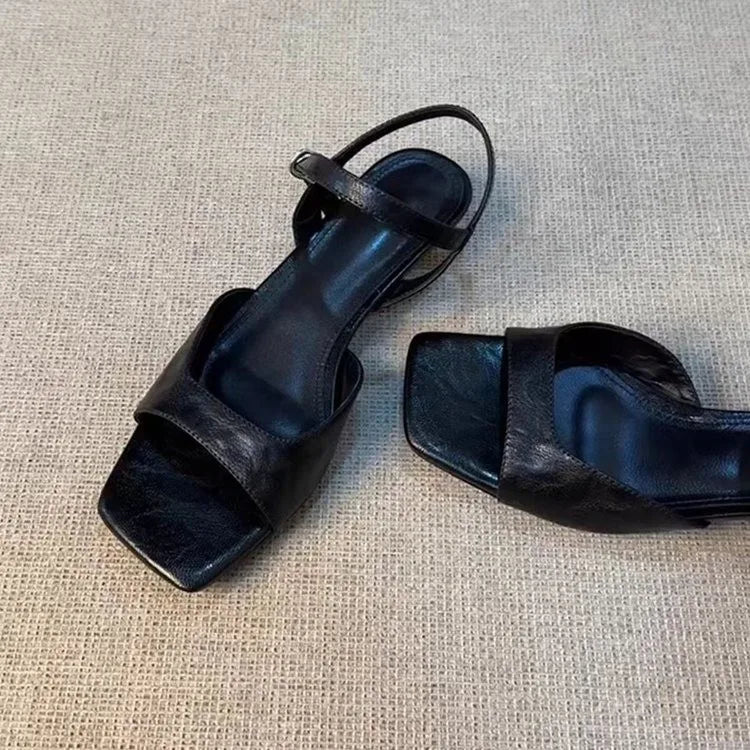 2026 Summer Women's Low Heel Sandals - Fashion Leather Material Suitable for Office Wear and Casual Outdoor Shoes Sizes 35 - 42