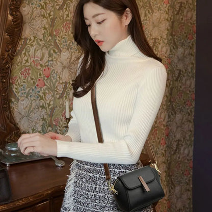 Genuine Leather Women Crossbody Bag Shoulder Bags Luxury Solid Color Cow Leather Handbag Elegant Female Messenger Bag