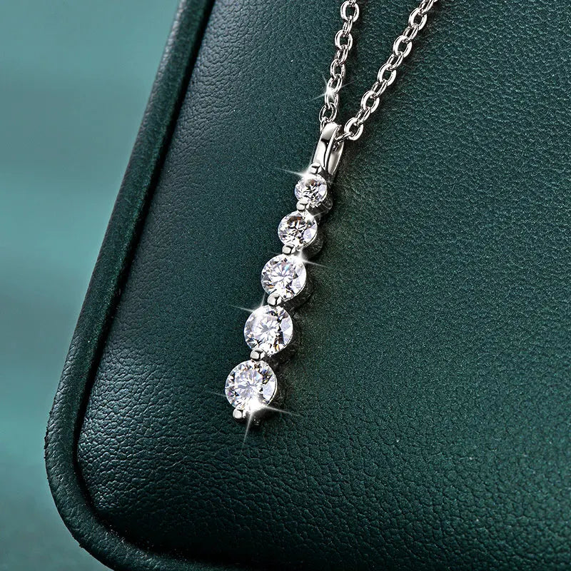Rrjzz 5-Stone Moissanite Pendant Necklace D Color VVS1 Round Lab Diamond 14k Gold Silver Plated Necklace Jewelry Gifts with GRA