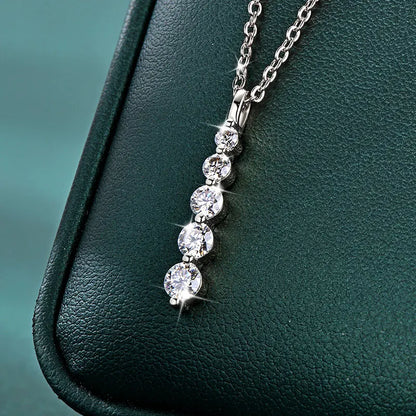 Rrjzz 5-Stone Moissanite Pendant Necklace D Color VVS1 Round Lab Diamond 14k Gold Silver Plated Necklace Jewelry Gifts with GRA