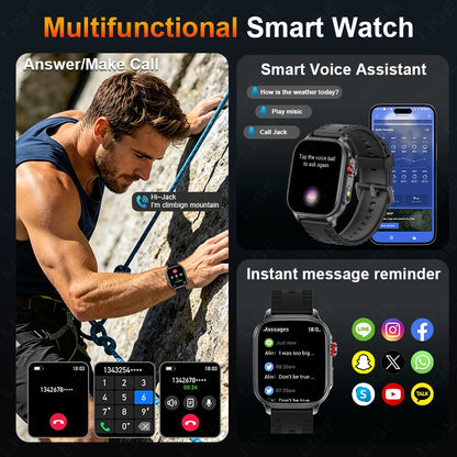 LIGE Militray 1400mAh Large Battery Smart Watch For Men 2.01 inch HD Screen 100+Sports Mode Bluetooth Call Men Women Smartwatch