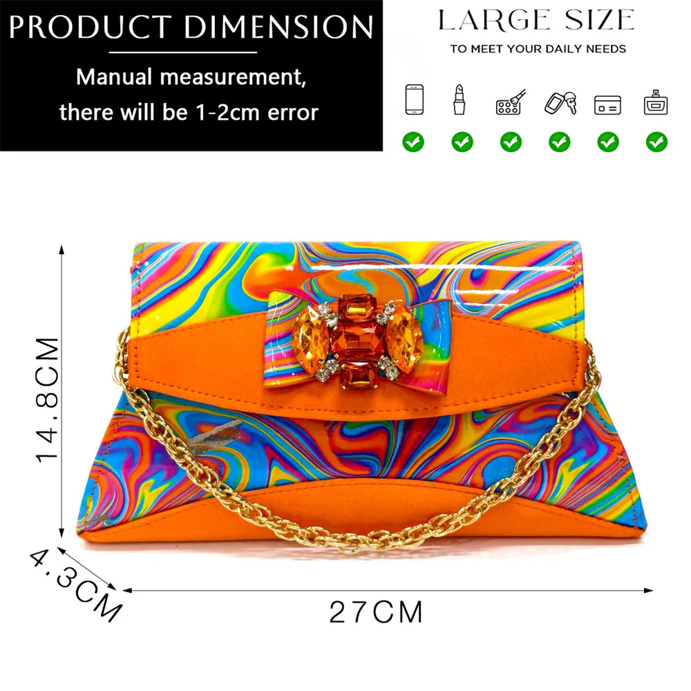 Venus Chan 2024 Fashion Purple Color Painted Rhinestones Elegant Peep Toe Sandals Shoes and Bag Set Italian Heels for Womens