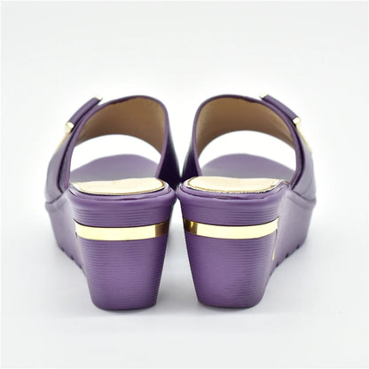 Latest Design African Party Shoes Decorated with Metal Wedding Shoes for Women Bride Wedges Shoes for Women Luxury Shoes