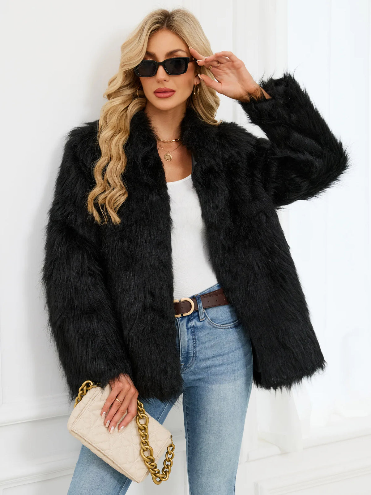 2026 Autumn Winter Brown Faux Fur Coat Women Casual Turndown collar Fluffy Plush Jacket Long Sleeve Thick Fake Fur Warm Cardigan