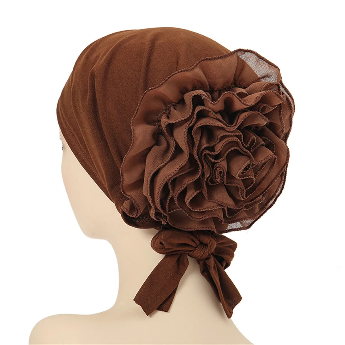 Fashionable Women's Hijabs Solid Color Hijab Turban Caps Chiffon Flower Decor Headwear Islamic Head Wrap Head Scarf Cap